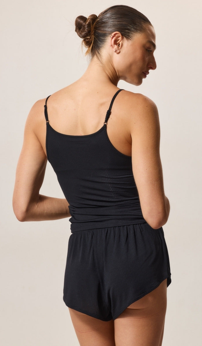 Spaghetti Strap Tank with Built-In Support - Rib Modal Black