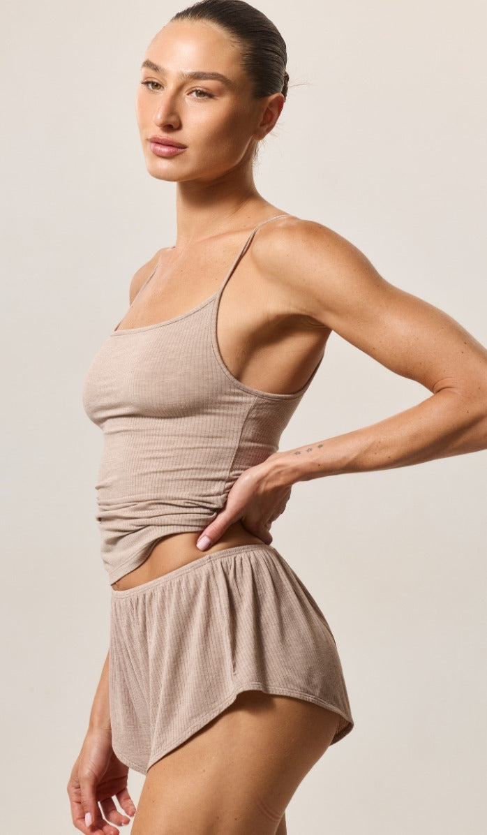 Spaghetti Strap Tank with Built-In Support - Rib Modal Mocha
