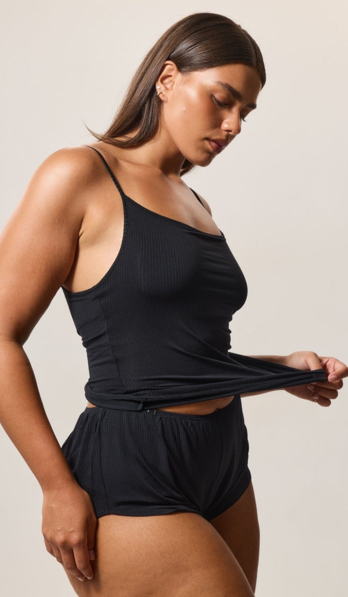 Spaghetti Strap Tank with Built-In Support - Rib Modal Black