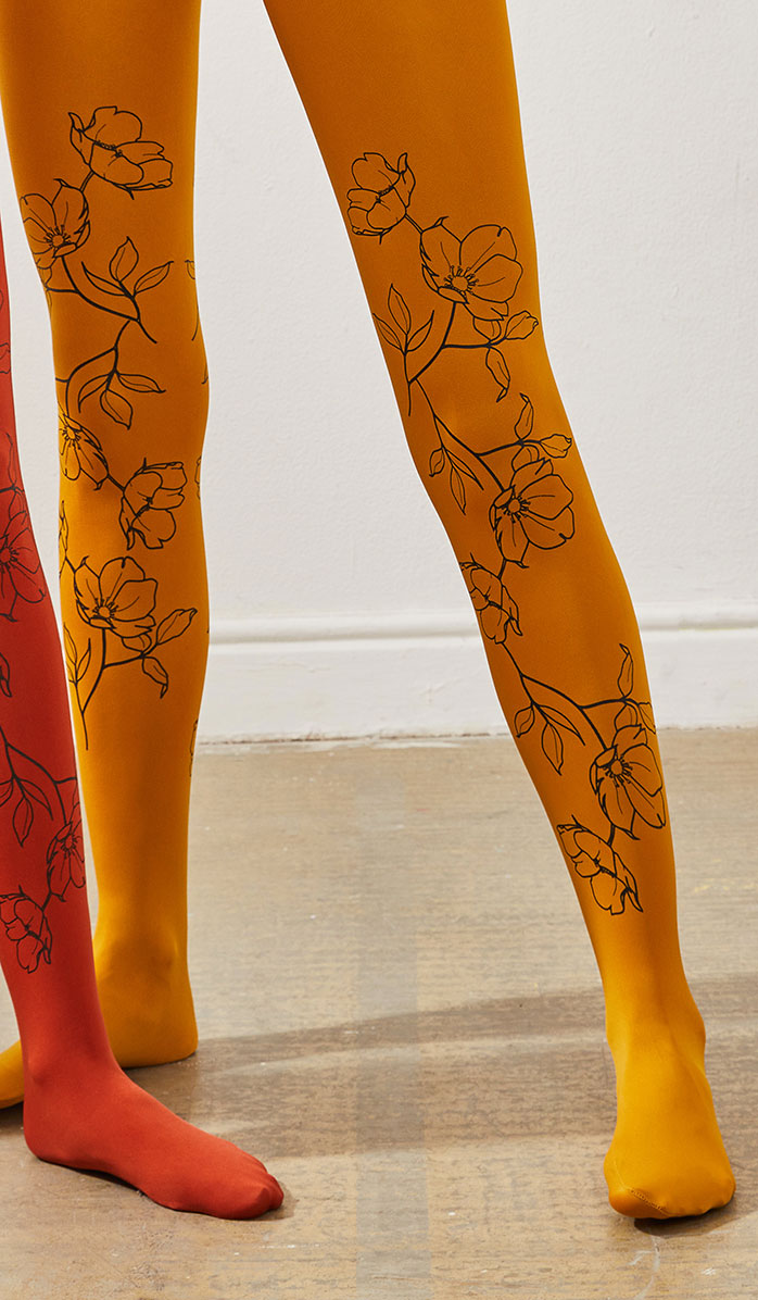 Women's Opaque Printed Tights - Spanish Garden Mustard - Back View