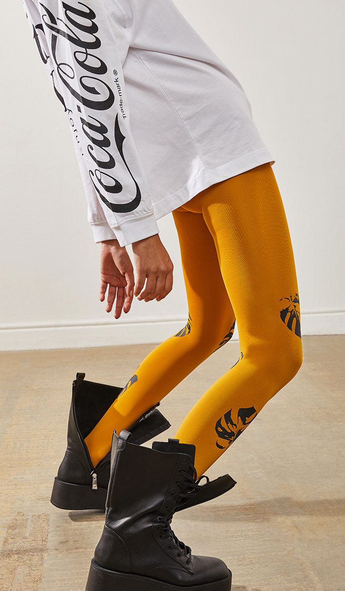 Women's Opaque Printed Tights - Autumn Wind Mustard - Detail