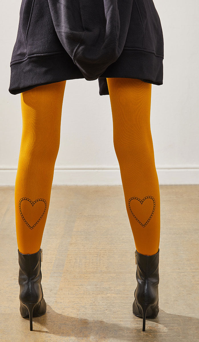 Women's Opaque Printed Tights - Wholeheartedly Mustard - Detail