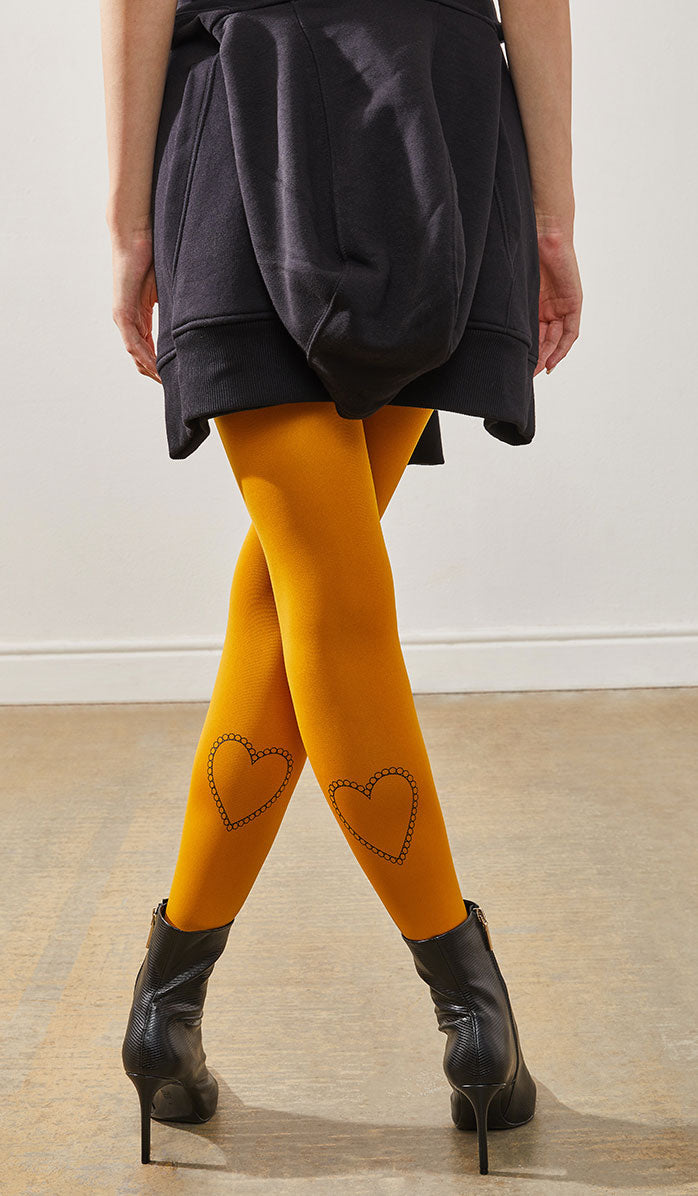 Women's Opaque Printed Tights - Wholeheartedly Mustard - Back View