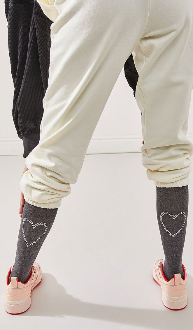 Women's Opaque Printed Tights - Wholeheartedly Gray Melange - Side View