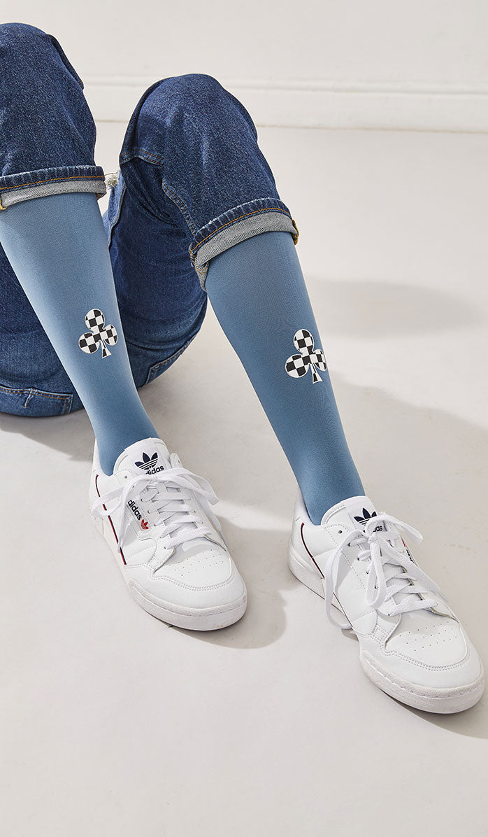 Women's Opaque Printed Tights - Poker Night Blue - Close-up