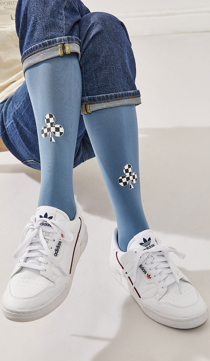 Women's Opaque Printed Tights - Poker Night Blue - Lifestyle