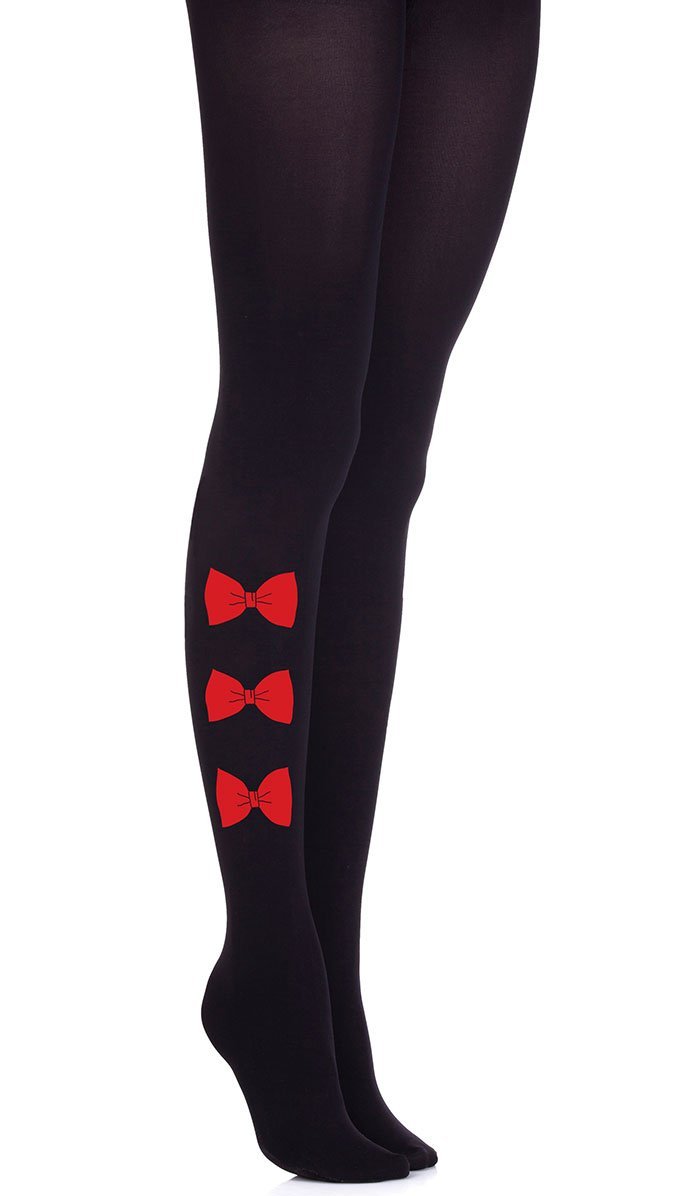 women black tights with red bows print