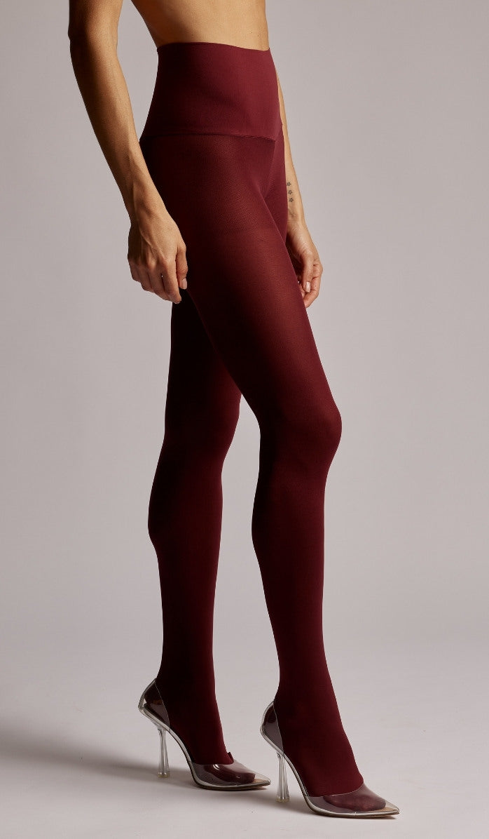 90 Denier Elastic Waist Tights - Bordeaux