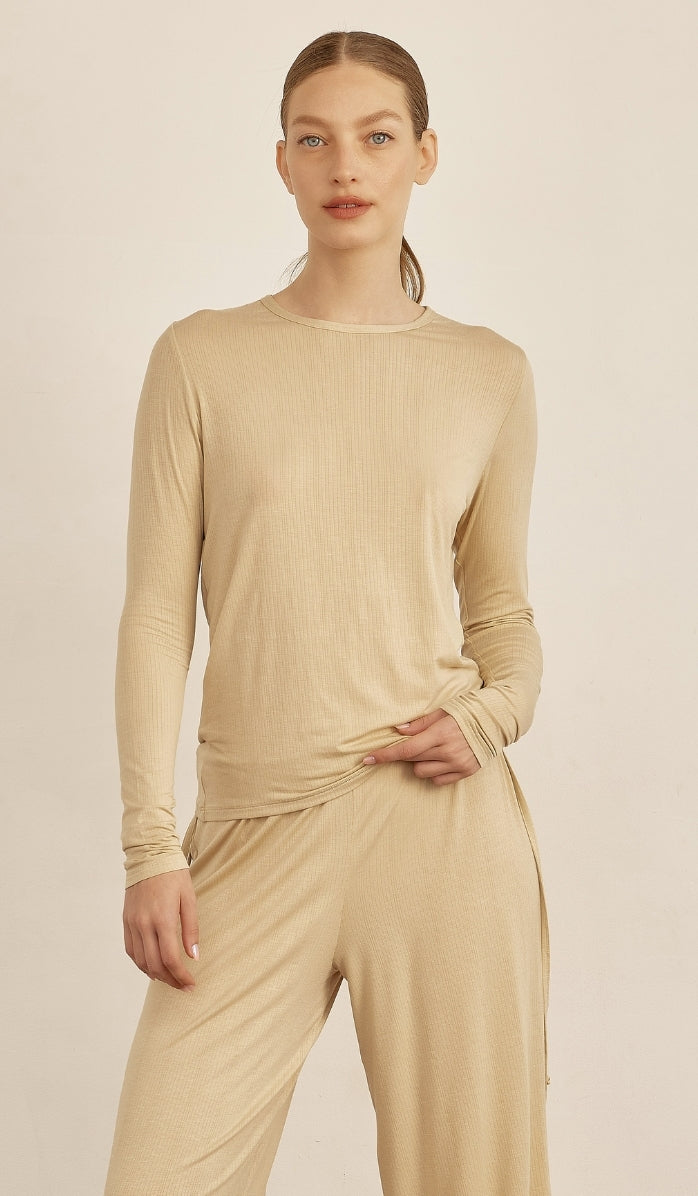 BUTTER SOFT RIB -  Sand T-shirt & lounge pants set