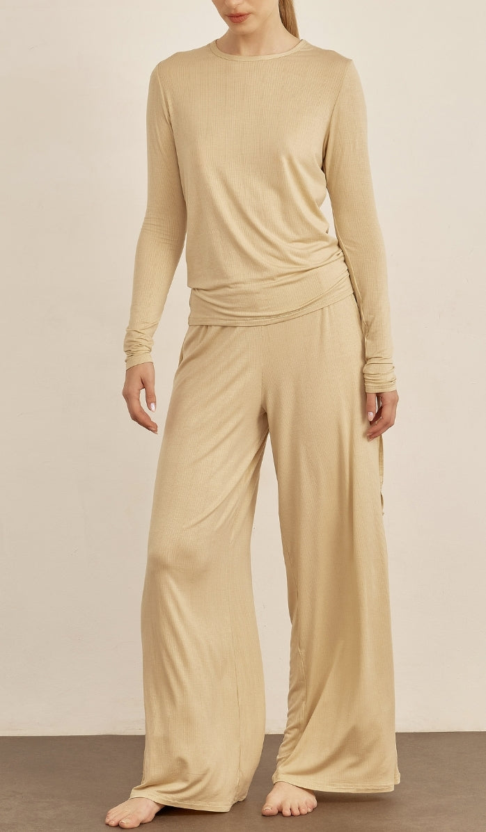 BUTTER SOFT RIB -  Sand T-shirt & lounge pants set