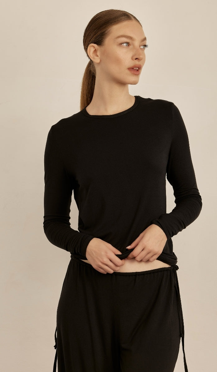 BUTTER SOFT RIB - Black T-shirt & lounge pants set