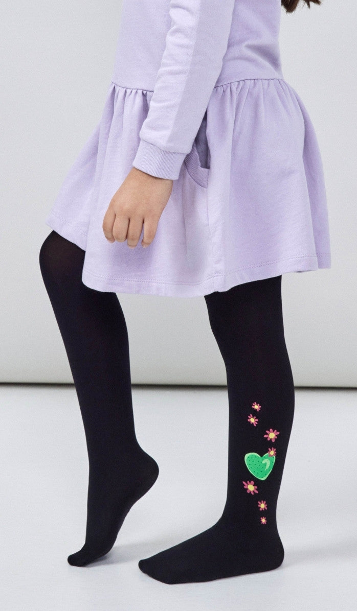 Girls tights - Kind hearted cactus Black