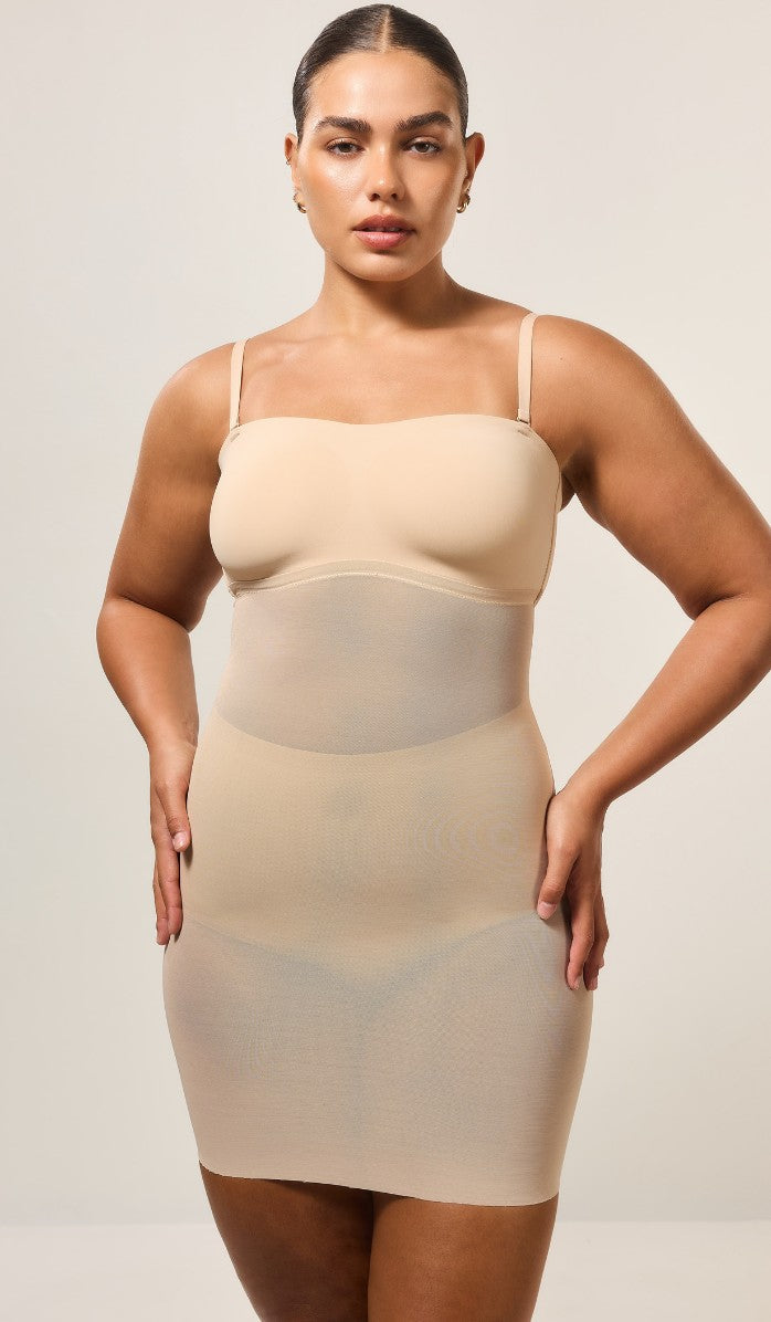 Power Mesh Strapless Shapewear Dress - Powder