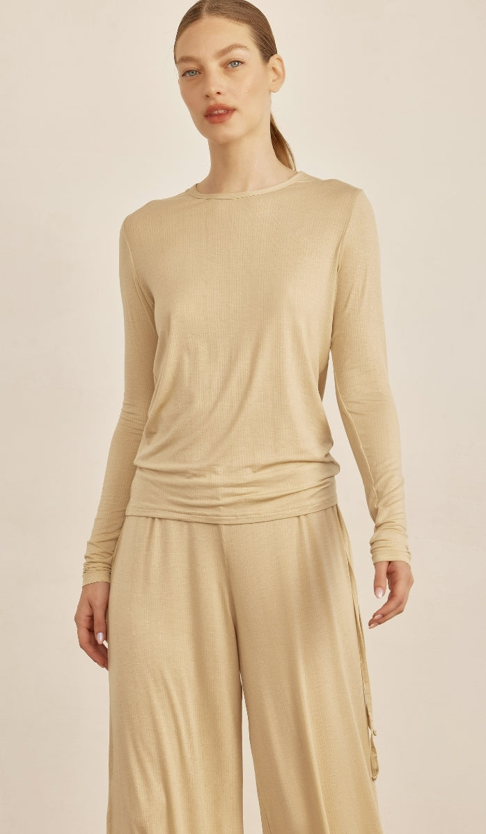 BUTTER SOFT RIB -  Sand T-shirt & lounge pants set