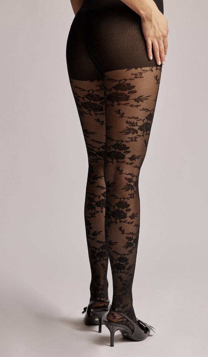 Rose Vine Tights - Black