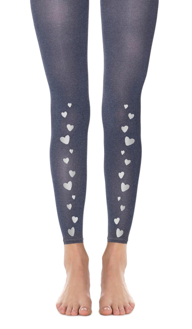 tights gray melange footless with silver hearts