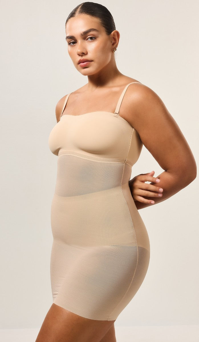 Power Mesh Strapless Shapewear Dress - Powder