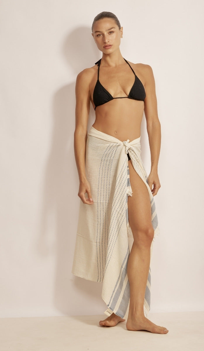 Beach Sarong - Beige / Denim Blue