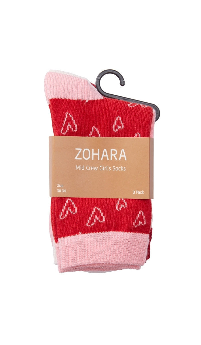 Girls' Cotton Socks - 3-Pack Hearts