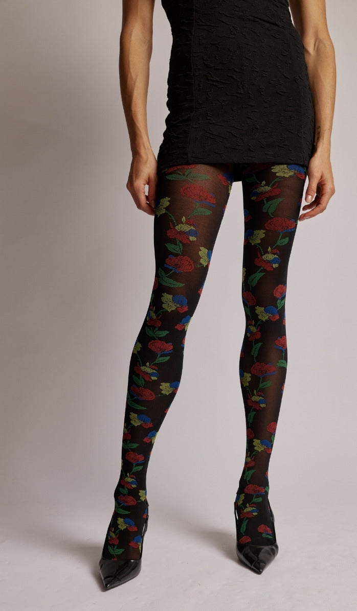 Floral Tights - Black