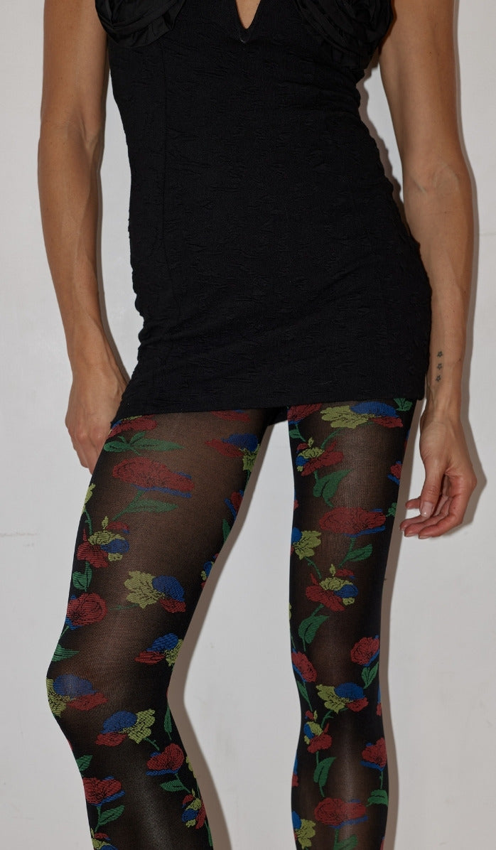 Tights - Floral - Black - Lifestyle