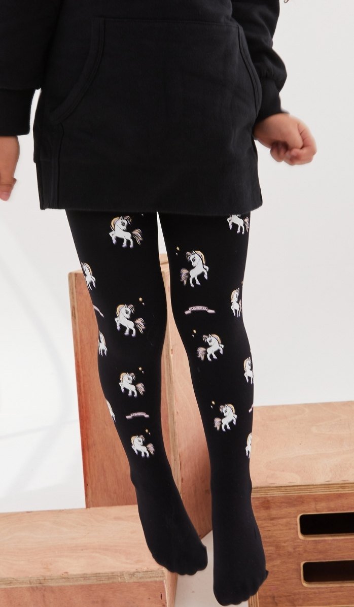 tights black with print unicorns