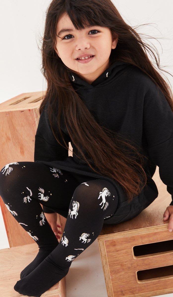 tights black with print unicorns