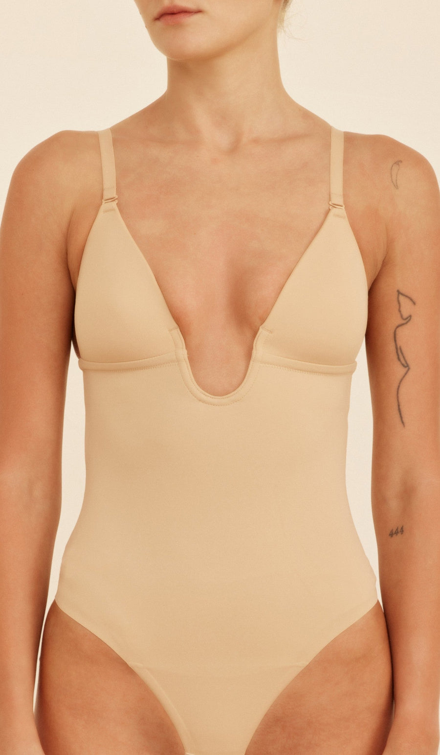 SCULPTING DEEP-NECKLINE BODYSUIT - POWDER