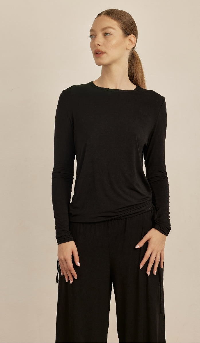 BUTTER SOFT RIB - Black T-shirt & lounge pants set