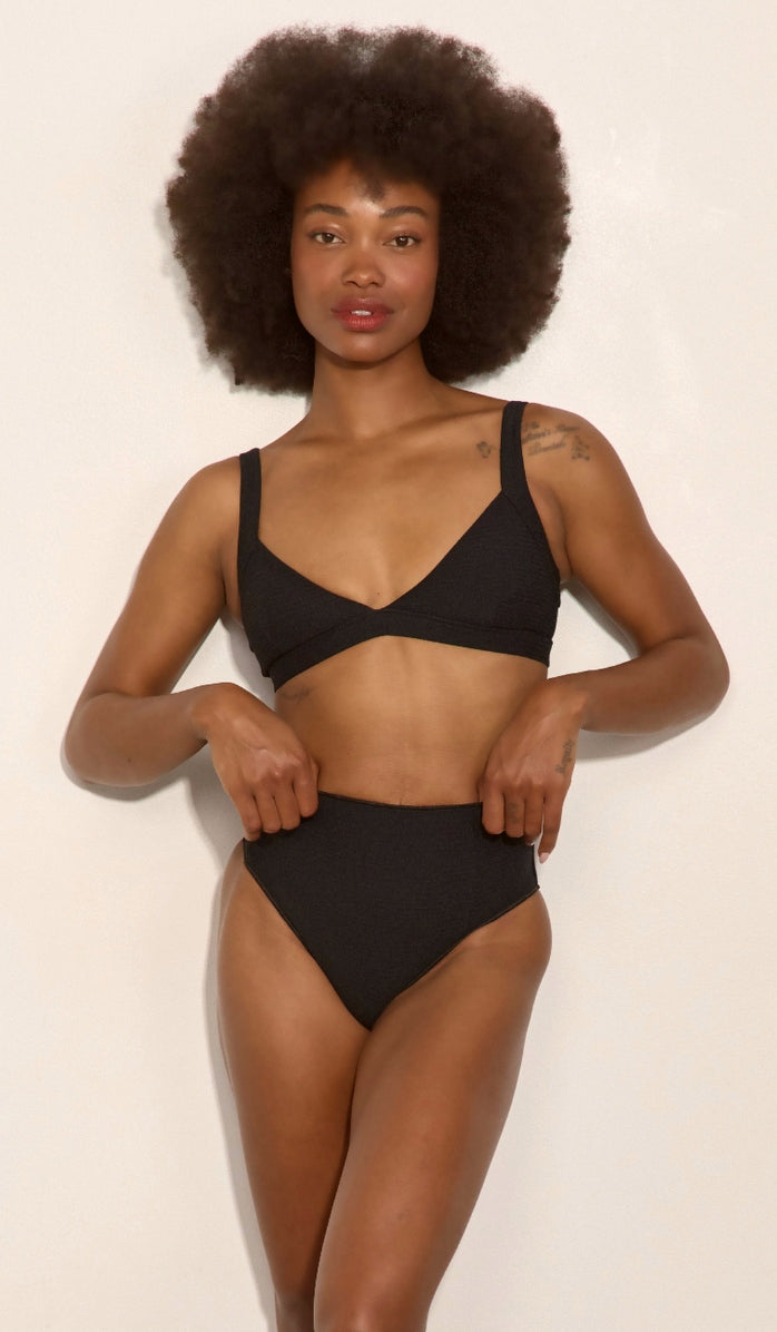 Ashley Bikini Top - Black Waffle