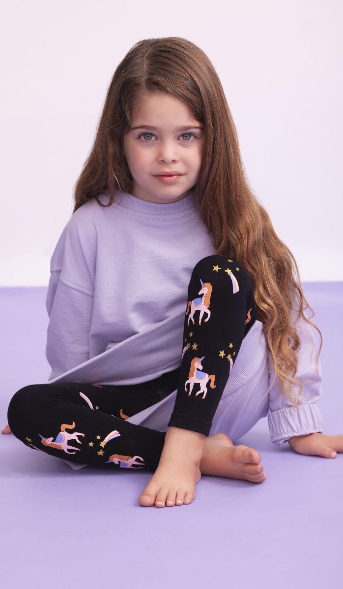Girls' Footless Tights - Enchanted Kingdom Black