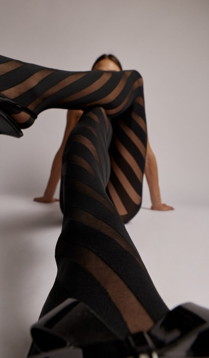 Fine Spiral Tights - Black