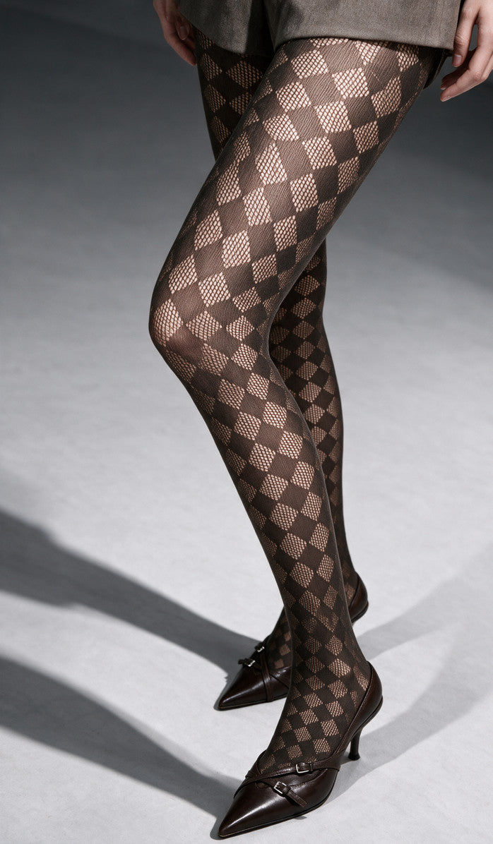 Crochet Diamond Tights - Espresso