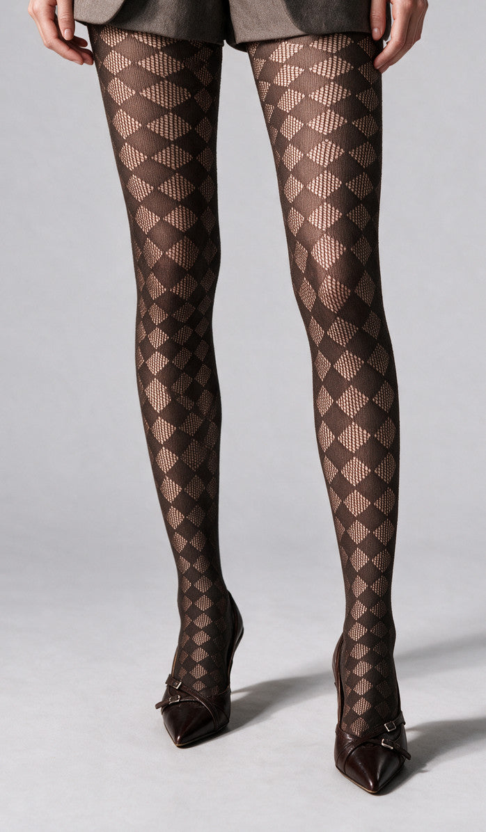 Crochet Diamond Tights - Espresso