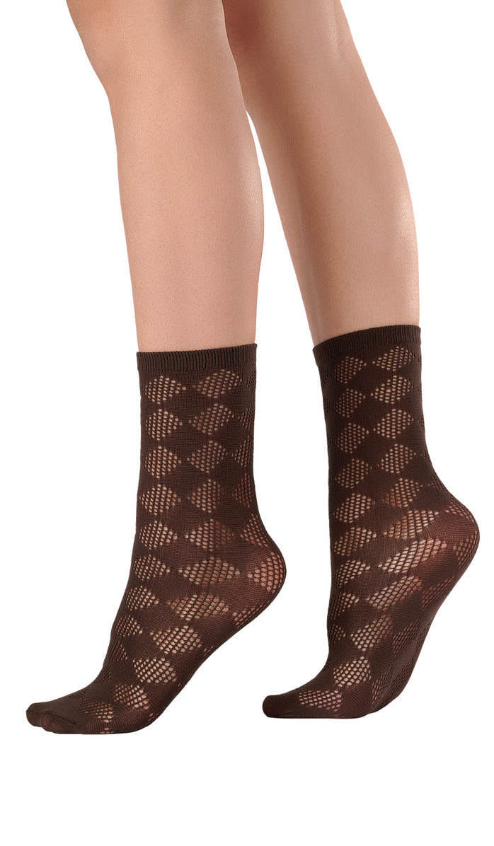 Crochet Diamond Ankle Socks - Espresso