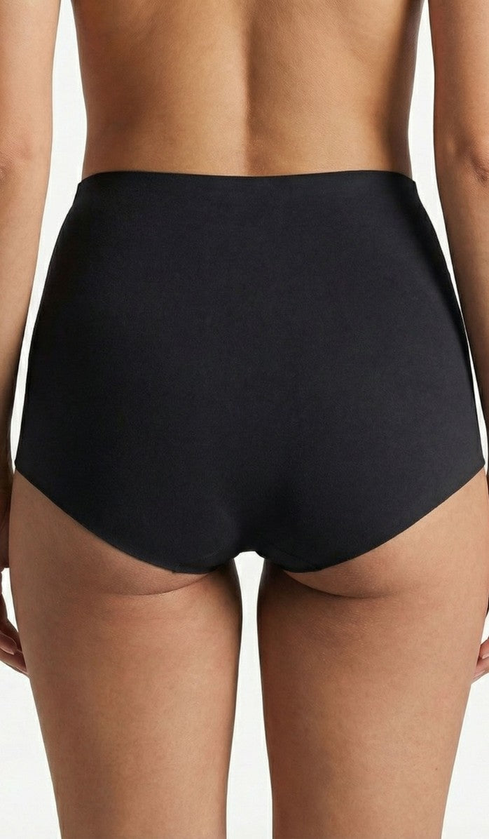 Seamless Cotton Panty - Boy Shorts Black - Back View