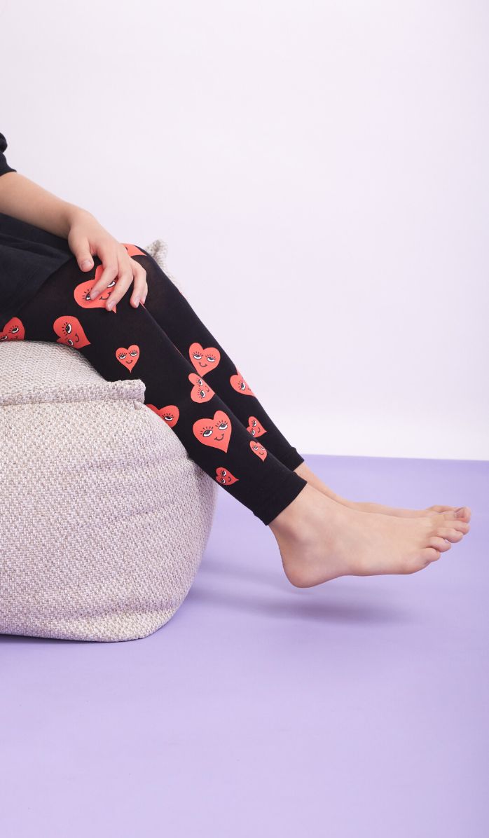 Girls' Footless Tights - Mr. Heart Black