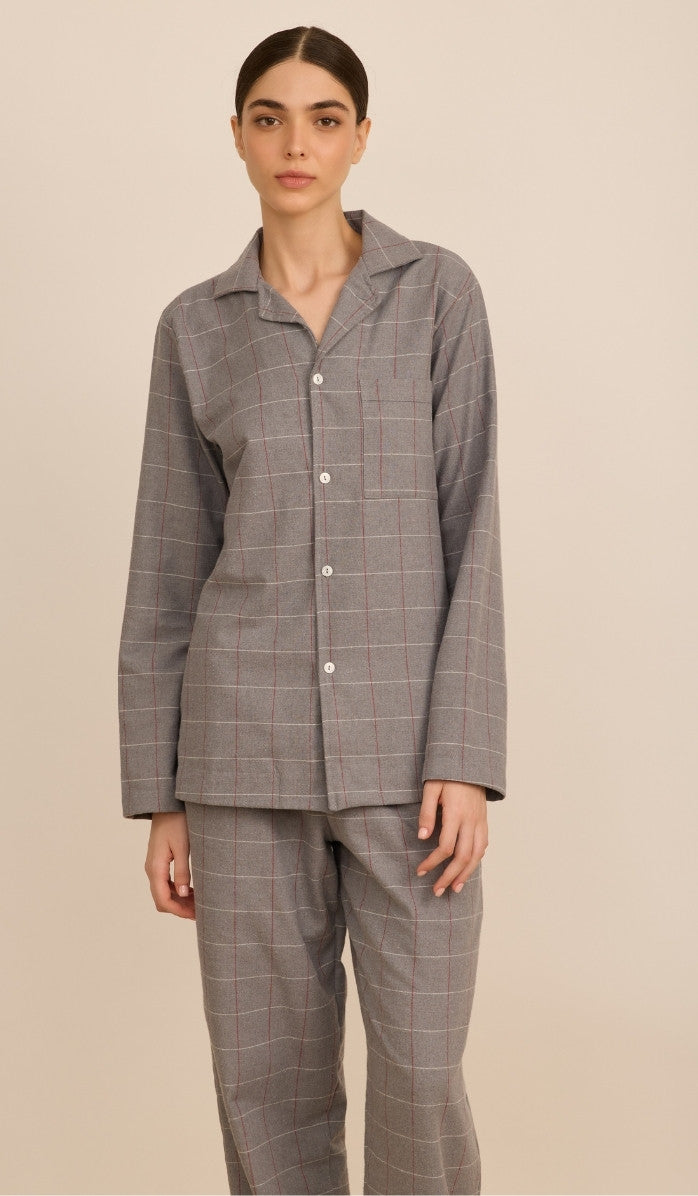 BILLIE light grey plaid - Flannel PJ Set