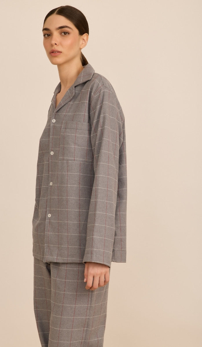 BILLIE light grey plaid - Flannel PJ Set