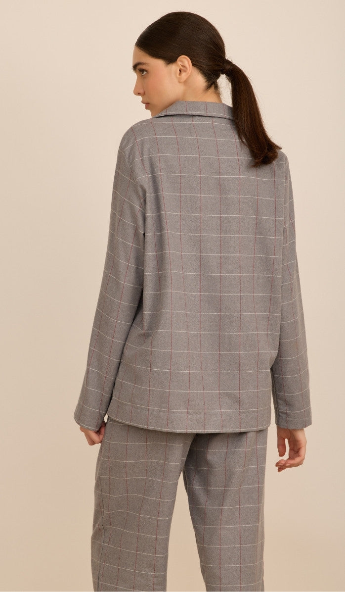 BILLIE light grey plaid - Flannel PJ Set