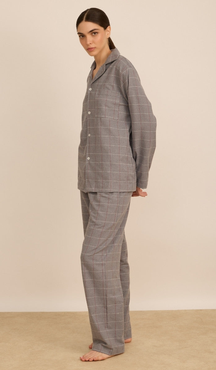 BILLIE light grey plaid - Flannel PJ Set