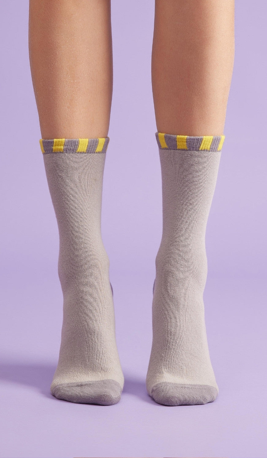 SOLID LINED YELLOW - Cotton socks