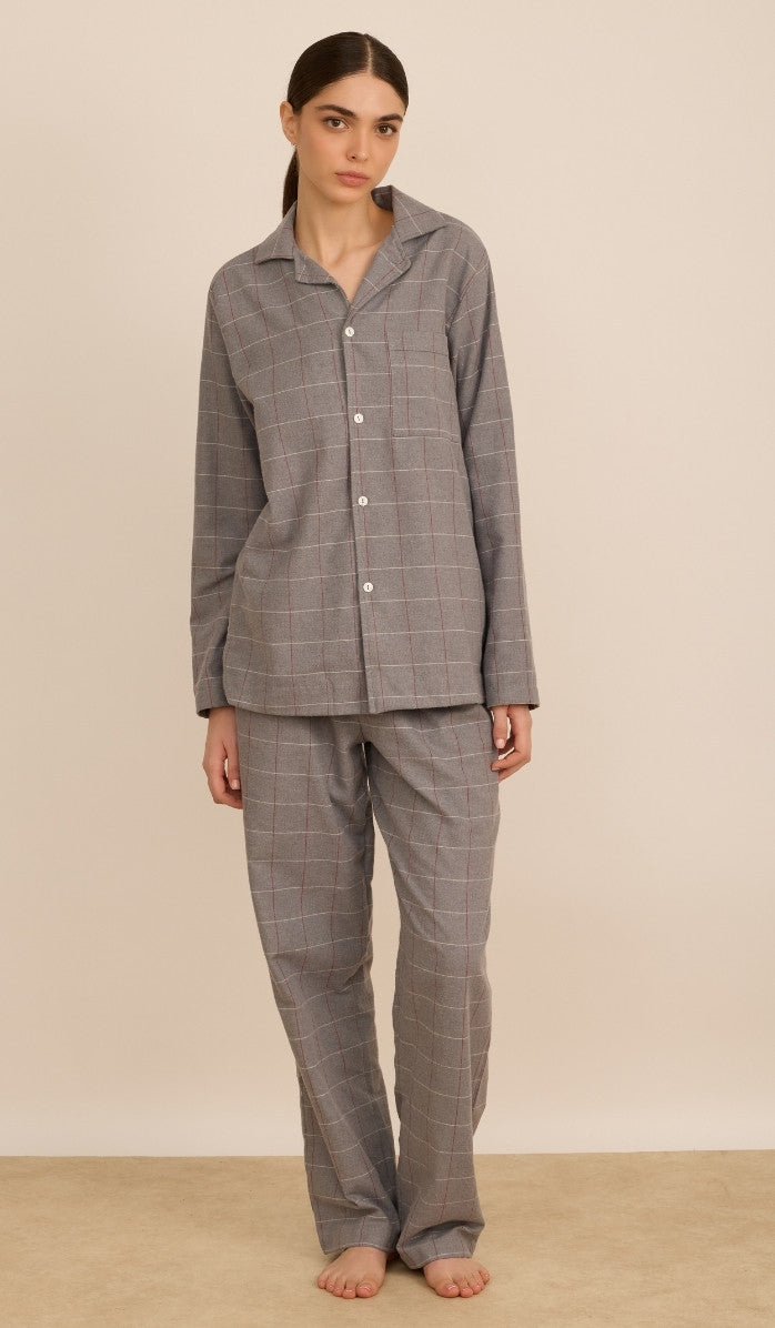 BILLIE light grey plaid - Flannel PJ Set