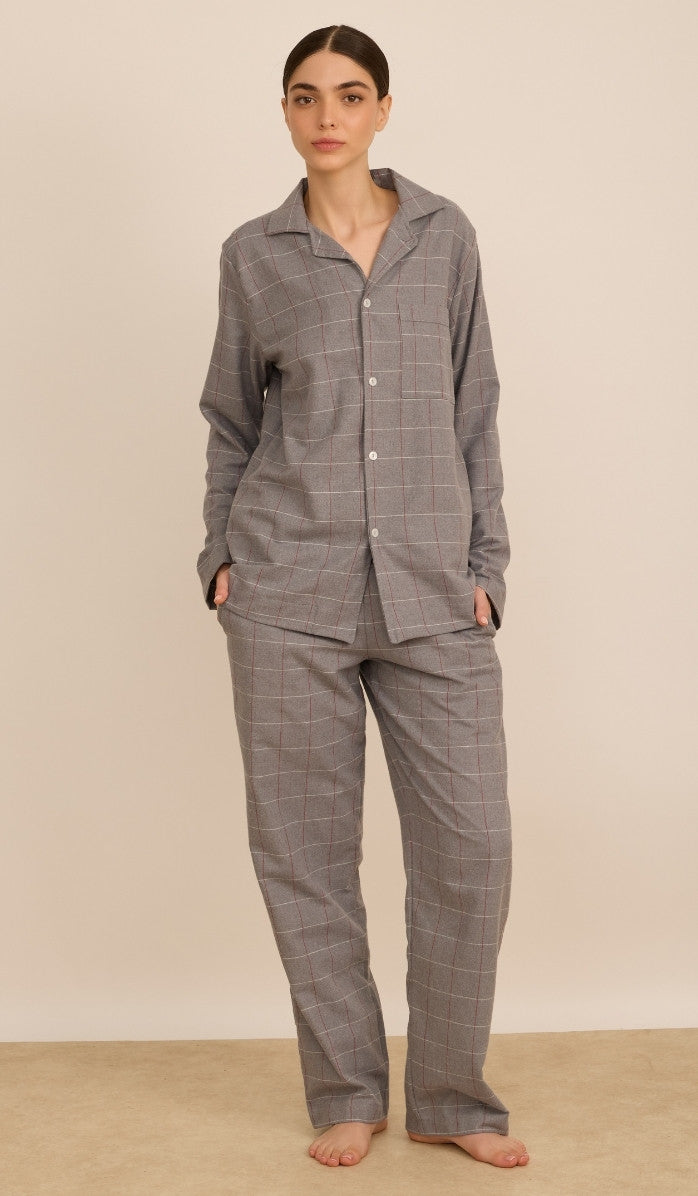 BILLIE light grey plaid - Flannel PJ Set