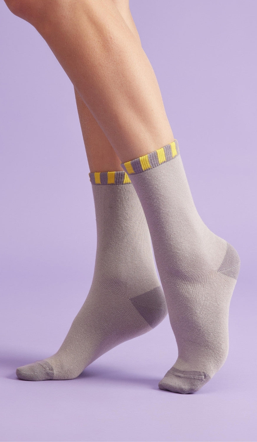 SOLID LINED YELLOW - Cotton socks