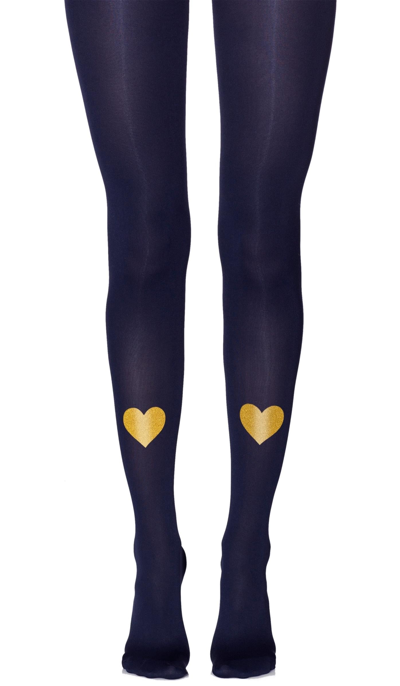 tights navy blue with print gold hearts