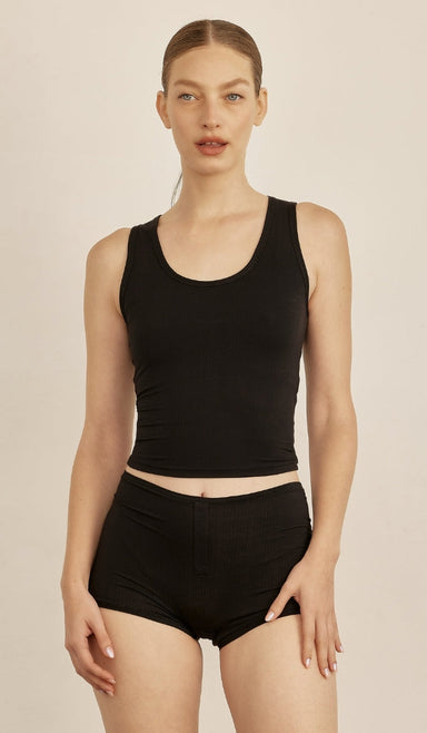 Micro Modal Tank Top with Built-in Bra - Black