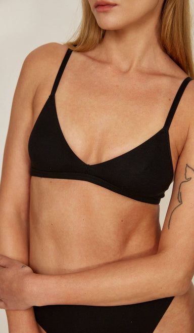 Cotton Mini Triangle Bra - Black