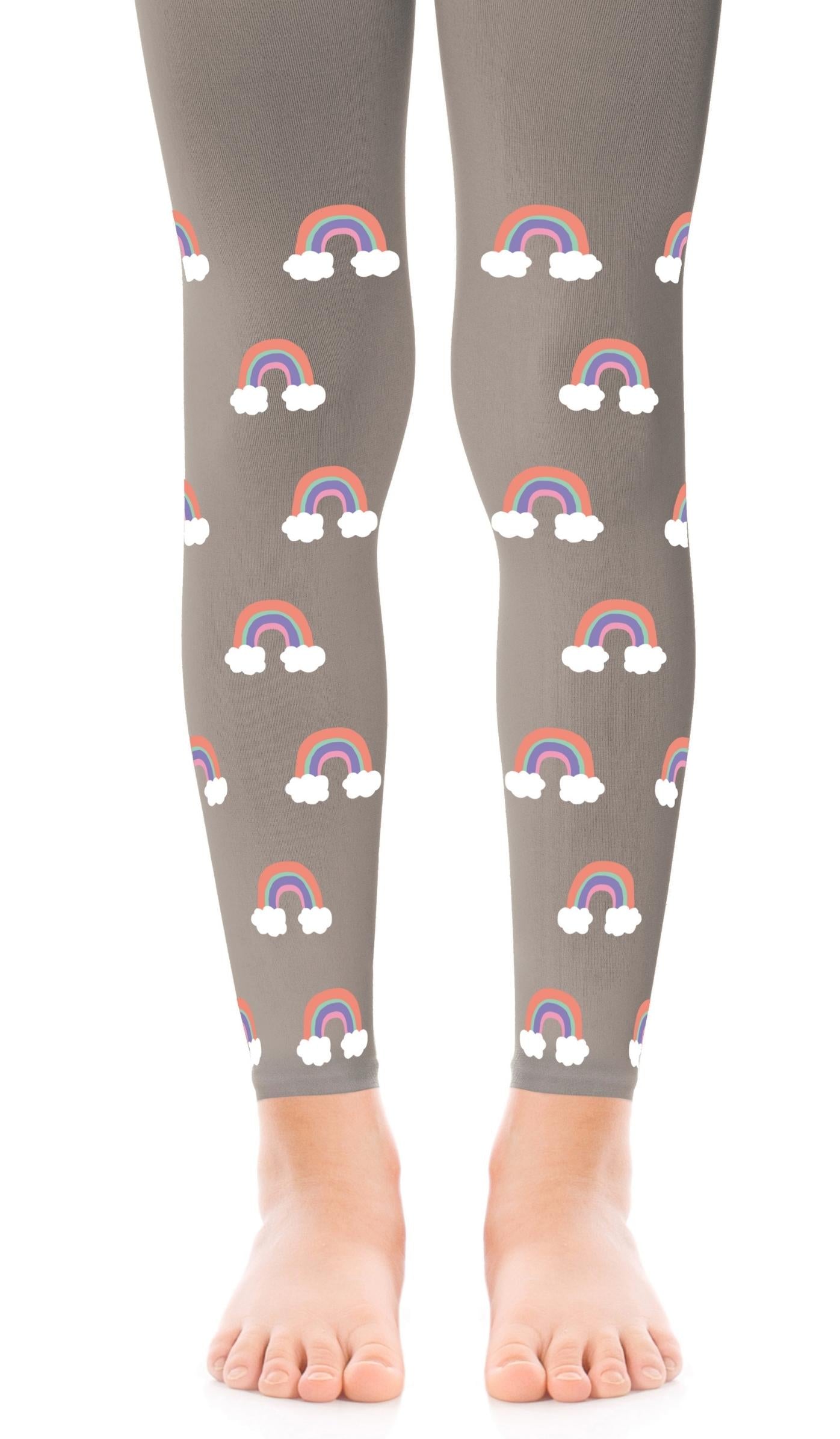 tights girls' gray footless with print small rainbows