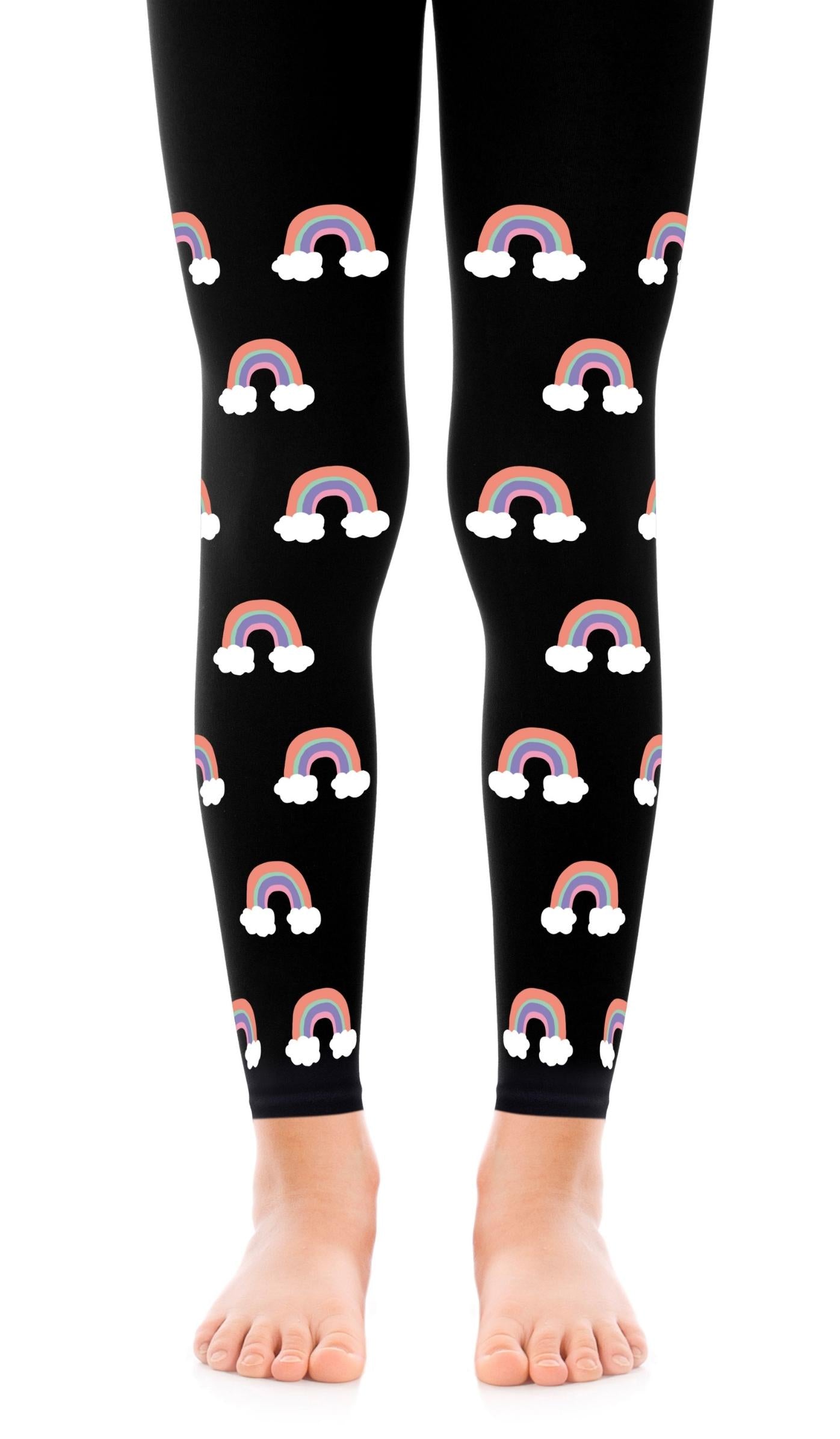 tights girls' black footless with print small rainbows